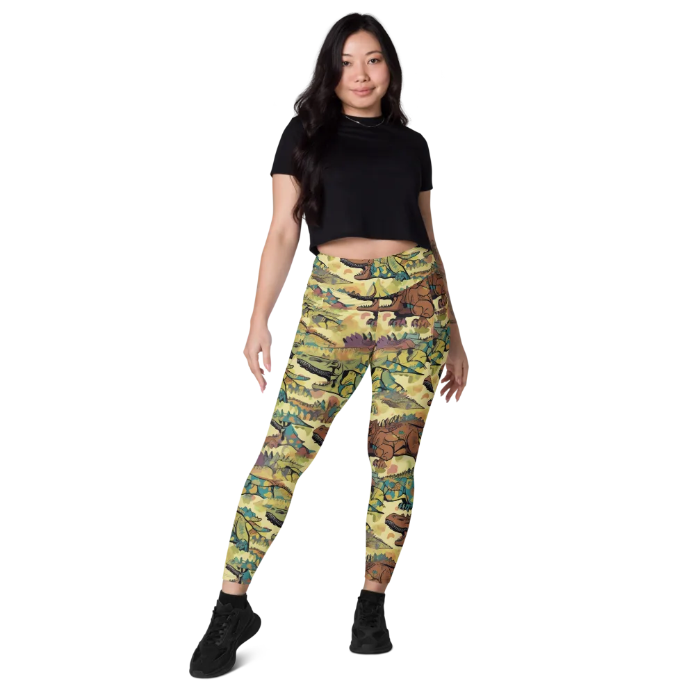 Dino Dreamscape on Leggings with Pockets — Front