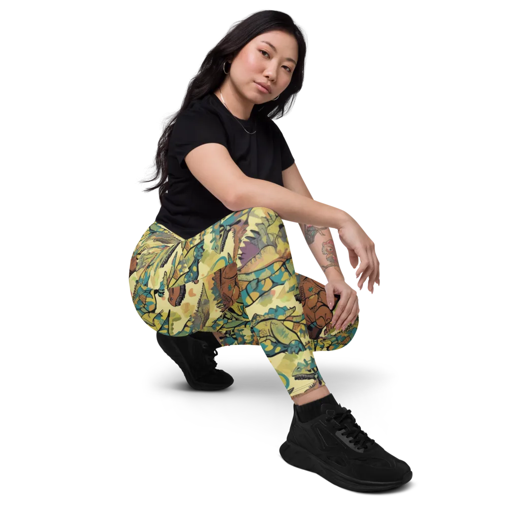 Dino Dreamscape on Leggings with Pockets — Right Front