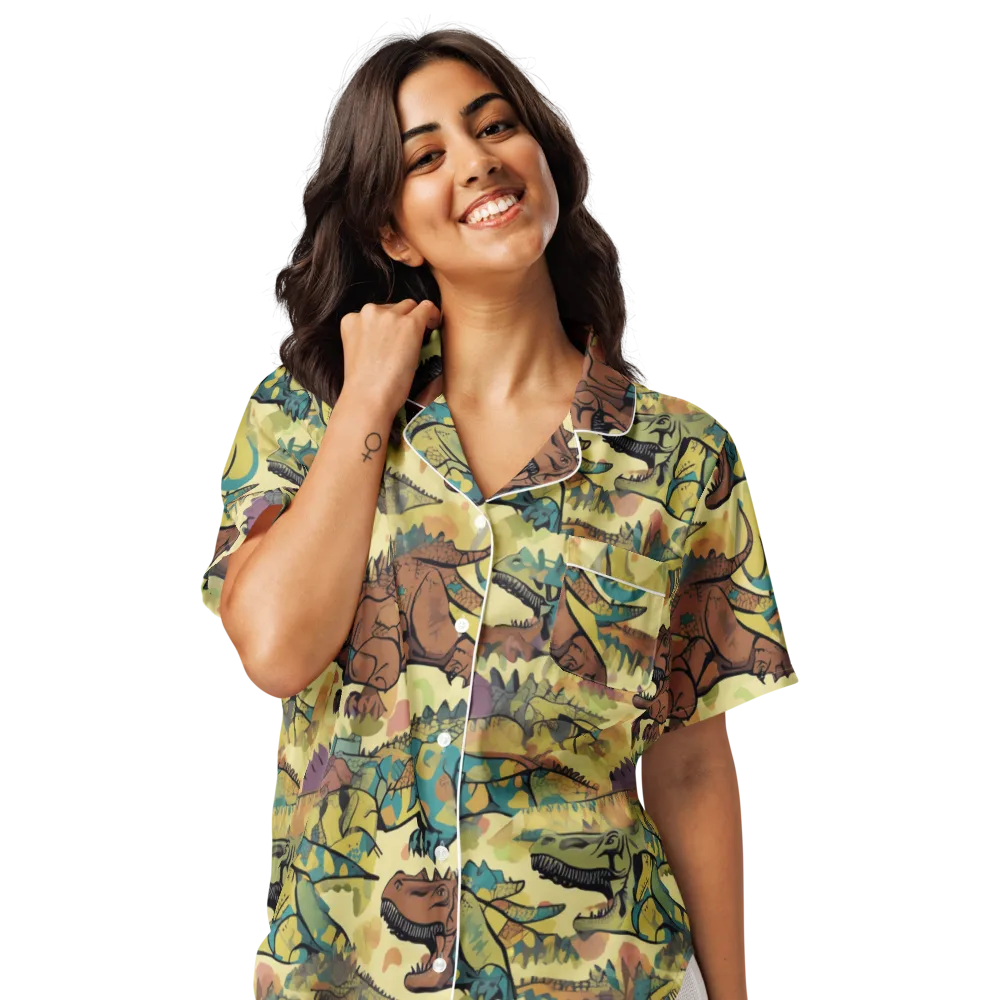 Dino Dreamscape on Women's Short Sleeve Pajama Top — Front