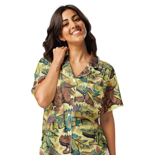 Dino Dreamscape on a Women's Short Sleeve Pajama Top