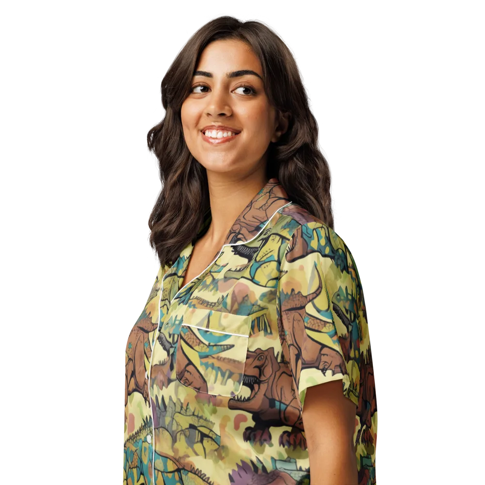 Dino Dreamscape on Women's Short Sleeve Pajama Top — Left Front