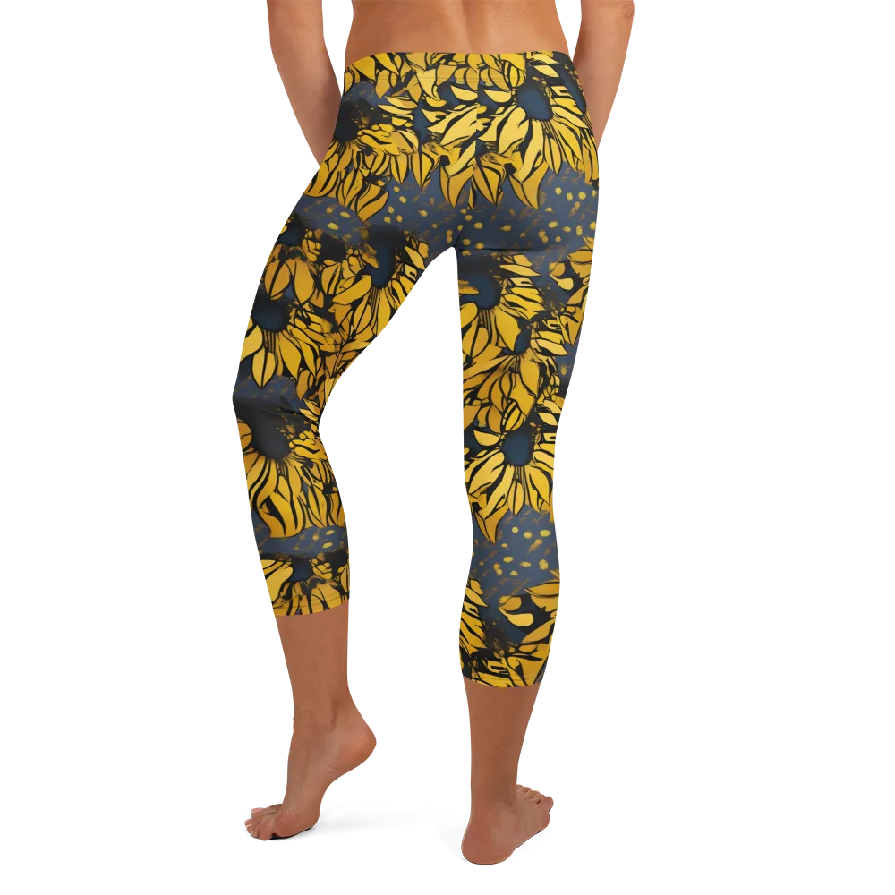 Golden Midnight Bloom on Capri Leggings — Back
