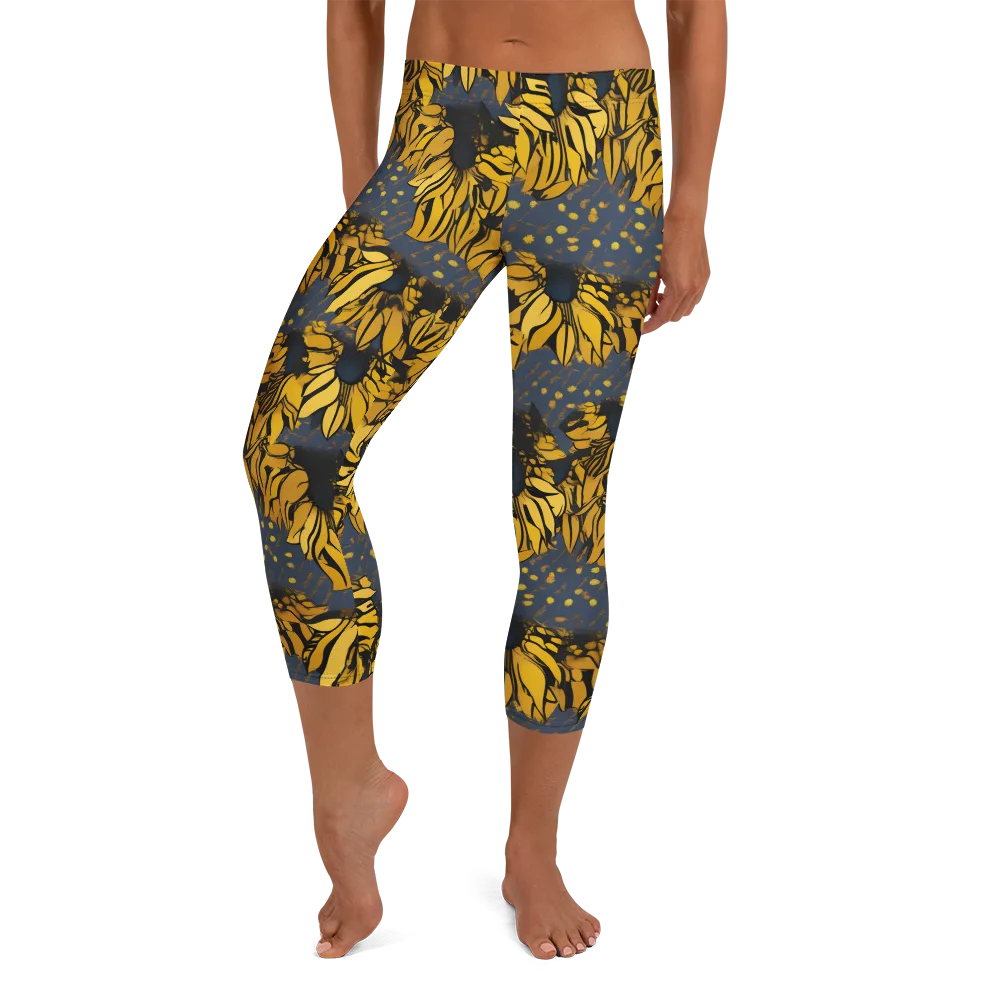 Golden Midnight Bloom on Capri Leggings — Front
