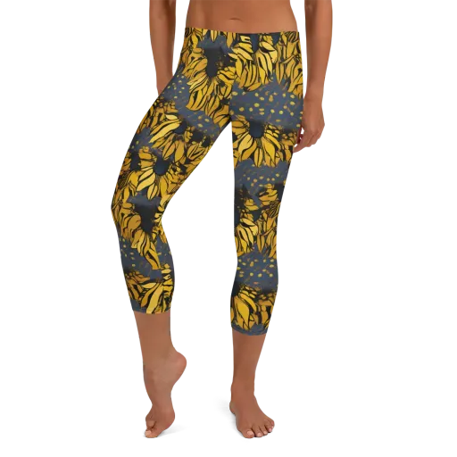 Golden Midnight Bloom on a Capri Leggings