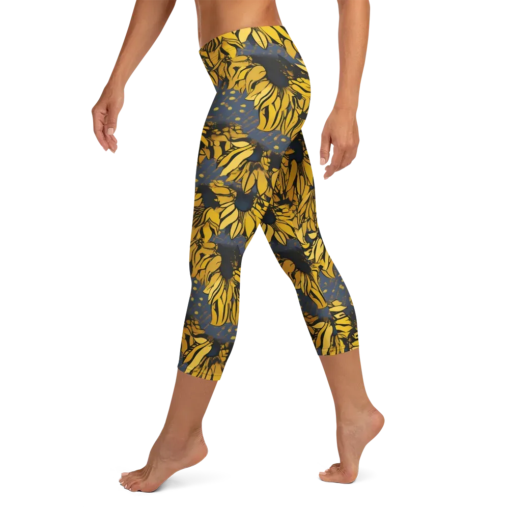 Golden Midnight Bloom on Capri Leggings — Left