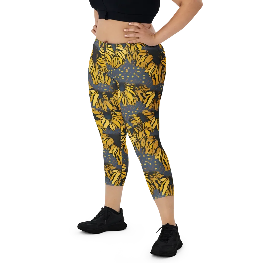 Golden Midnight Bloom on Capri Leggings — Front