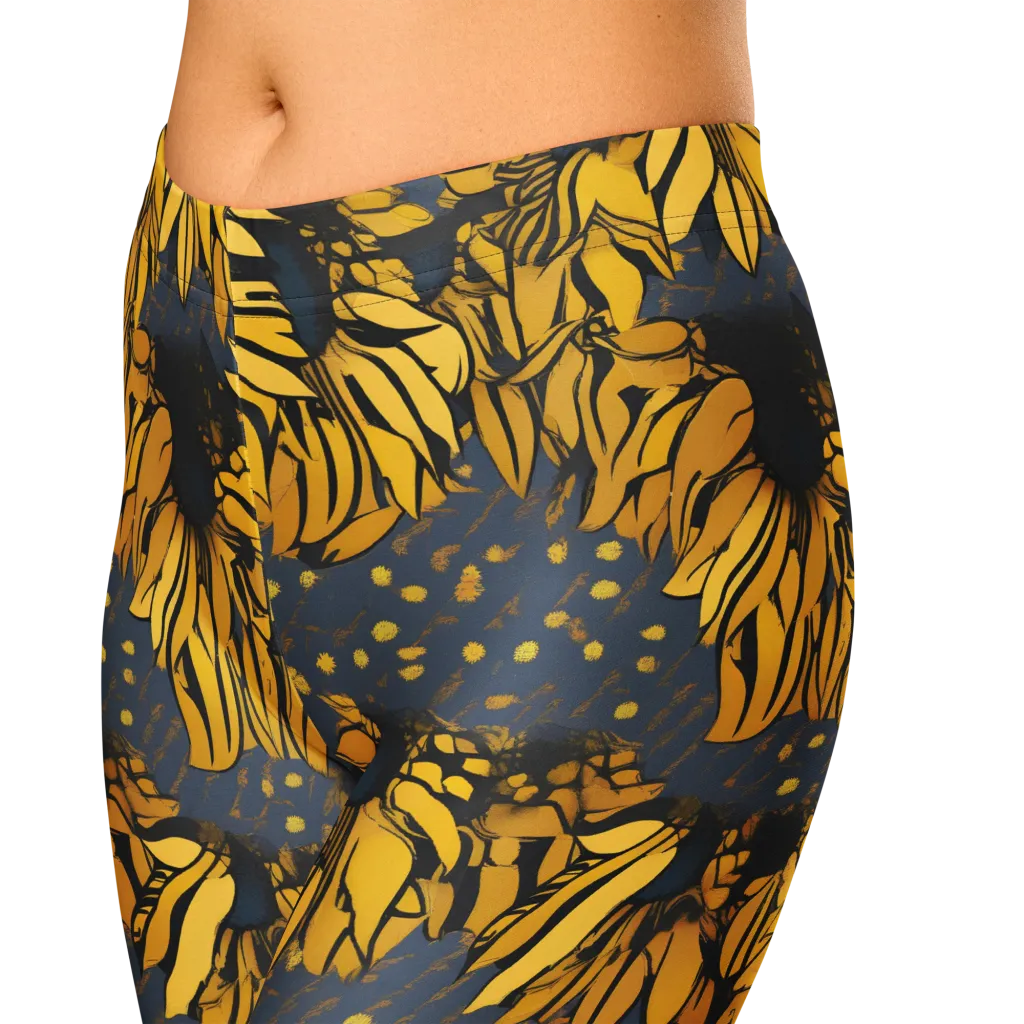 Golden Midnight Bloom on Capri Leggings — Zoomed-in