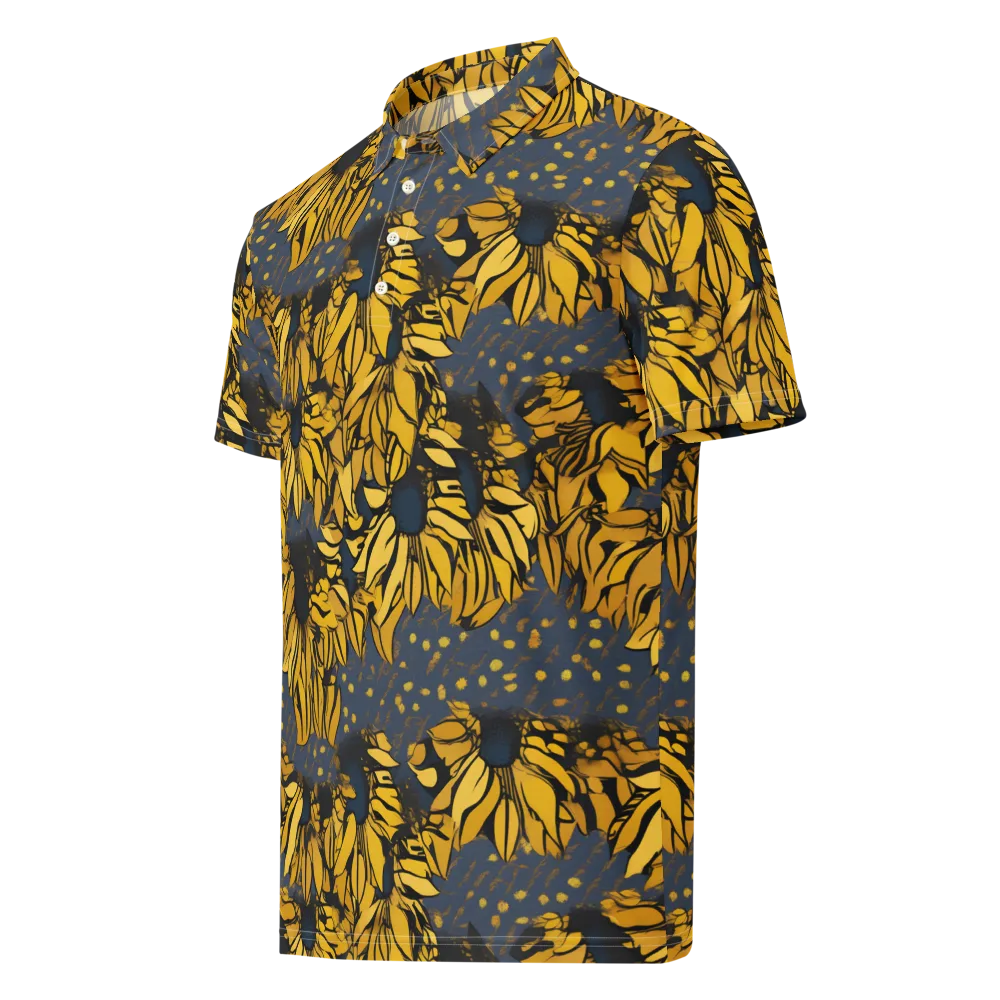 Golden Midnight Bloom on Men's Slim Fit Polo Shirt — Left Front
