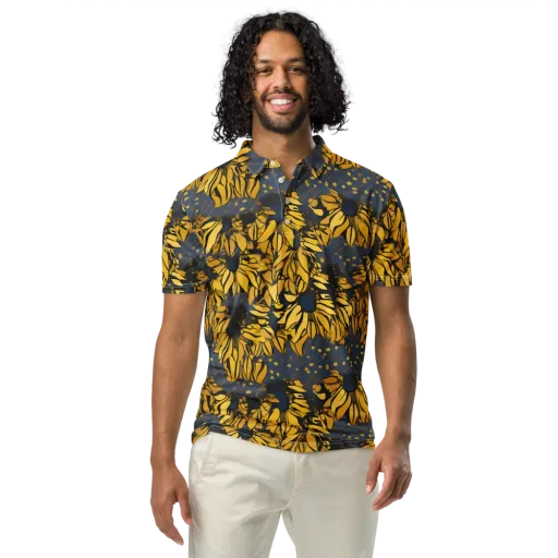 Golden Midnight Bloom on a Men's Slim Fit Polo Shirt