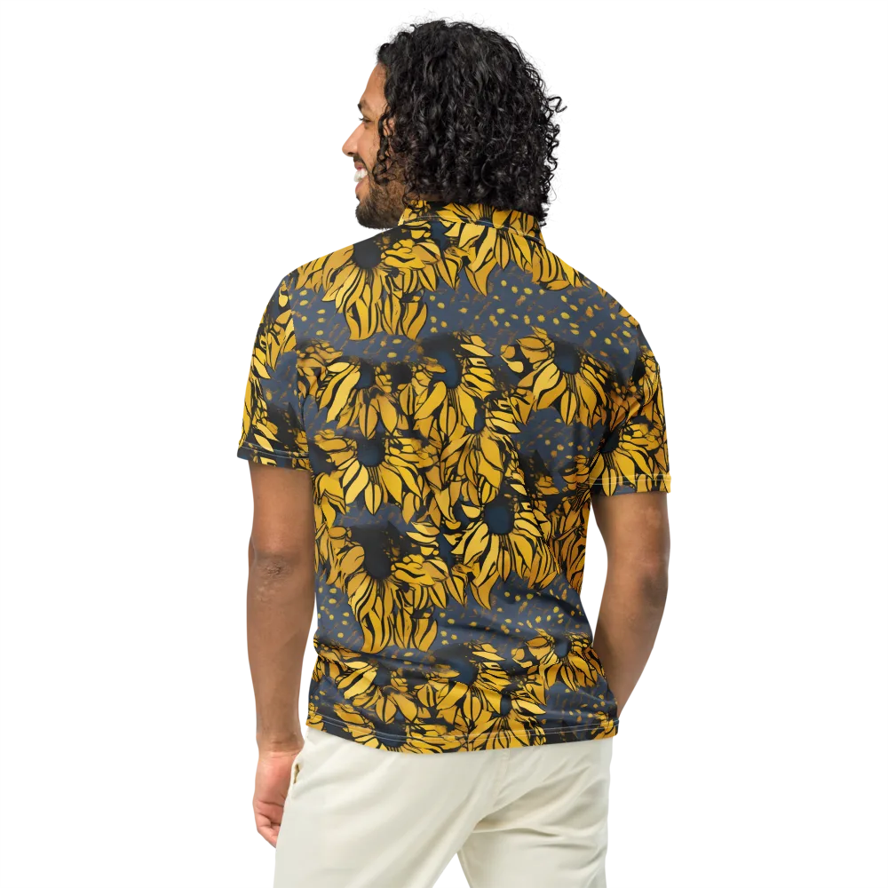 Golden Midnight Bloom on Men's Slim Fit Polo Shirt — Back