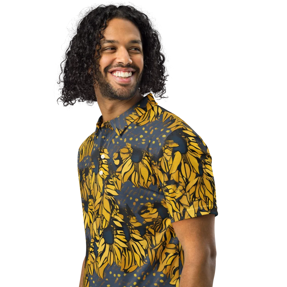 Golden Midnight Bloom on Men's Slim Fit Polo Shirt — Left Front