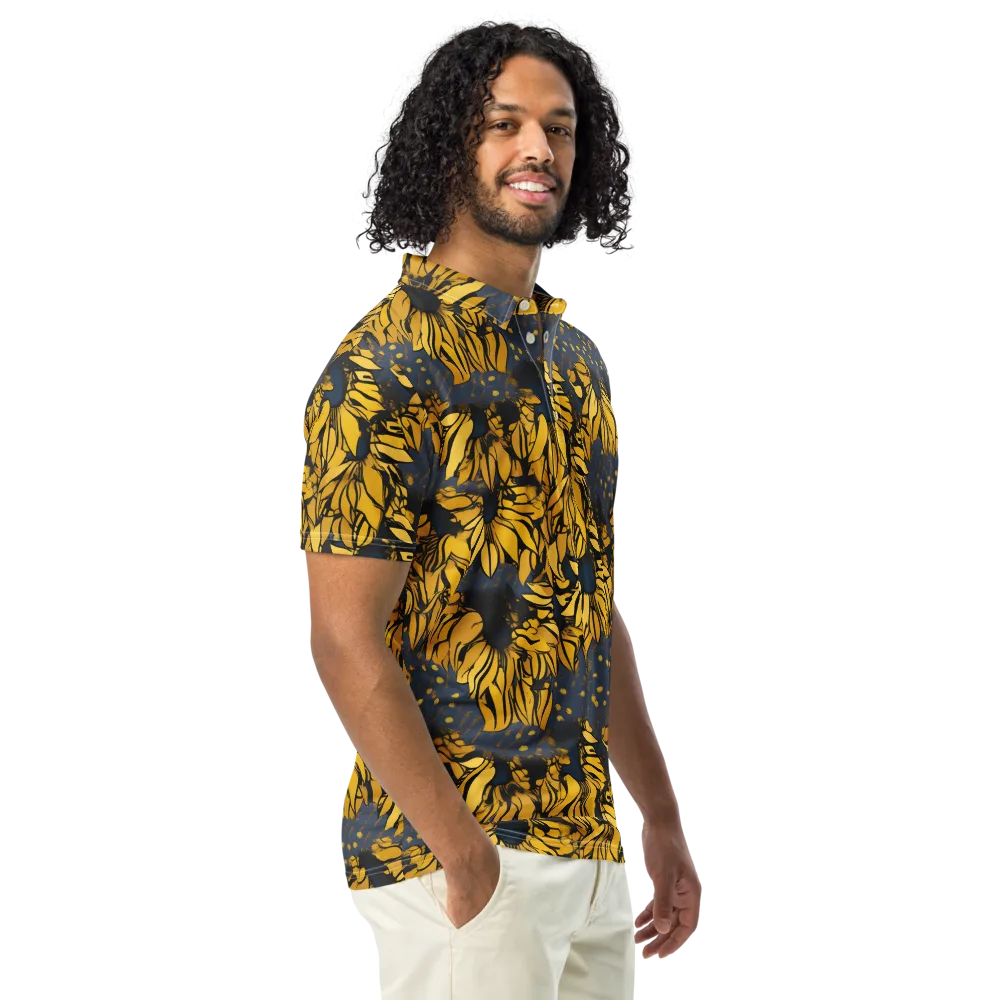 Golden Midnight Bloom on Men's Slim Fit Polo Shirt — Right Front