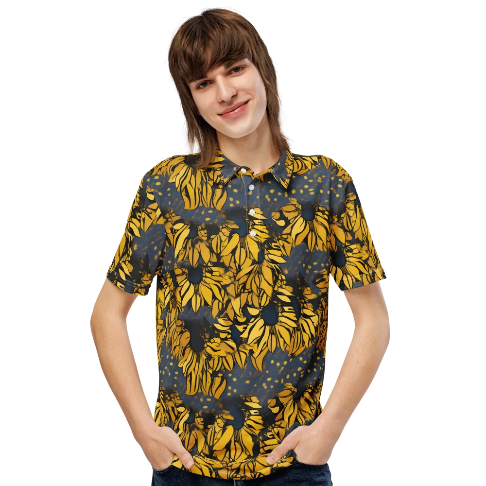 Golden Midnight Bloom on Men's Slim Fit Polo Shirt — Front