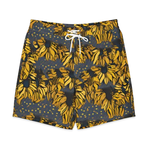 Golden Midnight Bloom on a Men's Board Shorts