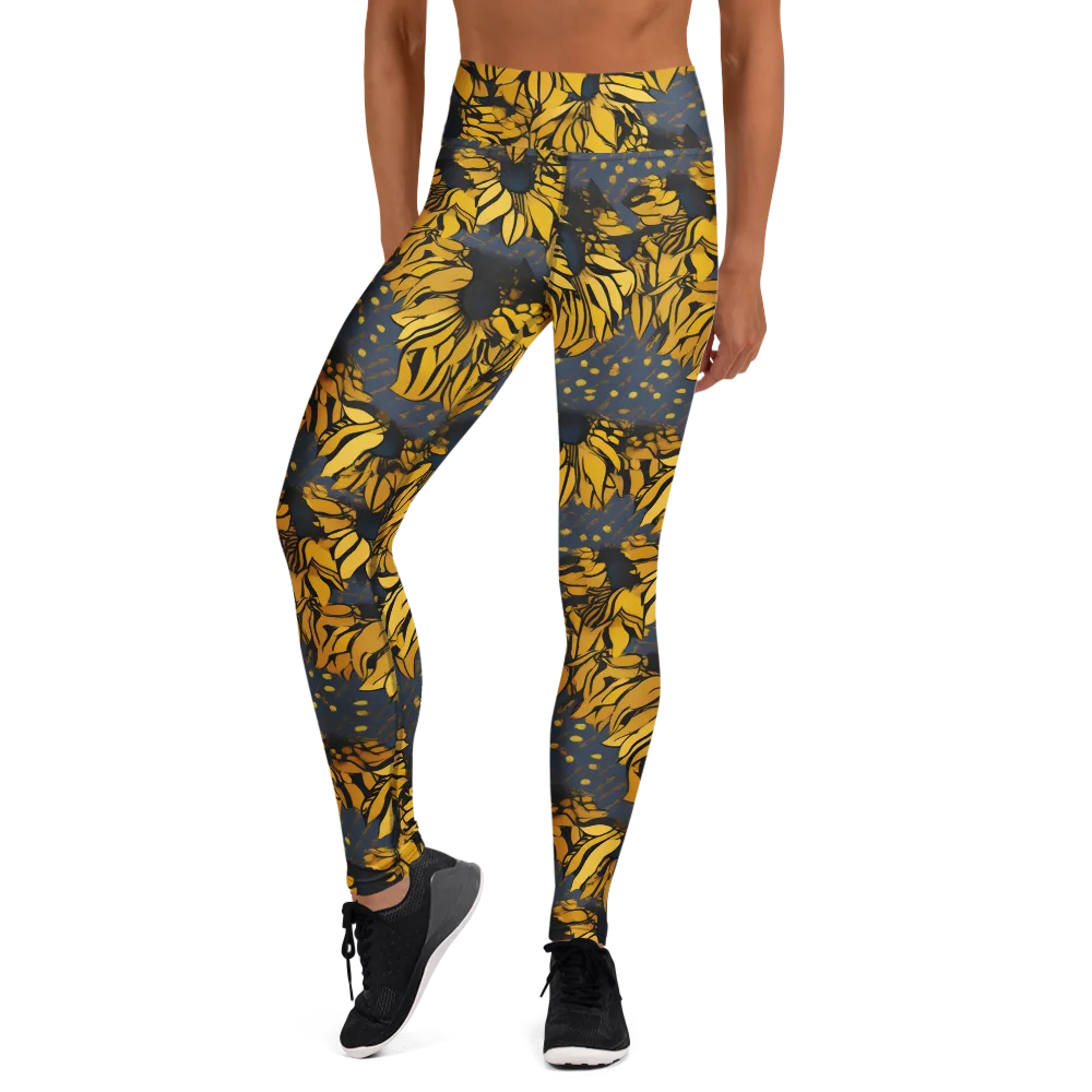 Golden Midnight Bloom on Yoga Leggings — Front