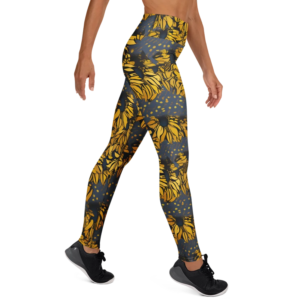 Golden Midnight Bloom on Yoga Leggings — Right