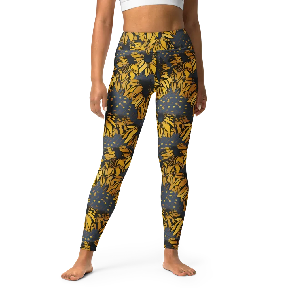 Golden Midnight Bloom on Yoga Leggings — Front