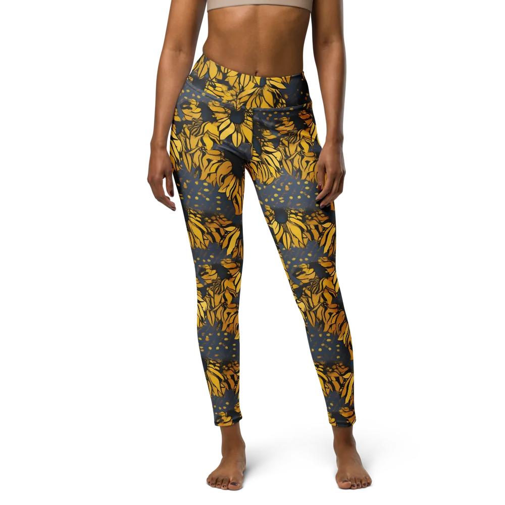 Golden Midnight Bloom on Yoga Leggings — Front