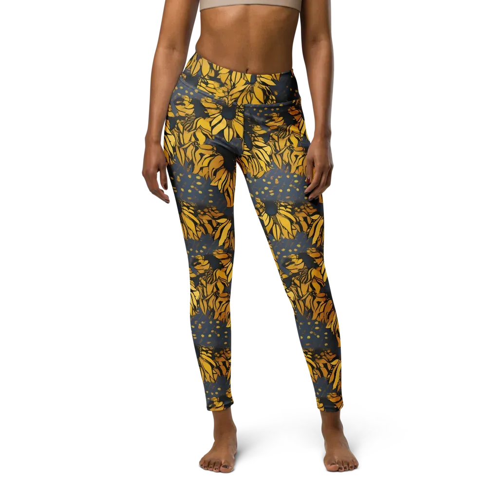 Golden Midnight Bloom on Yoga Leggings — Front