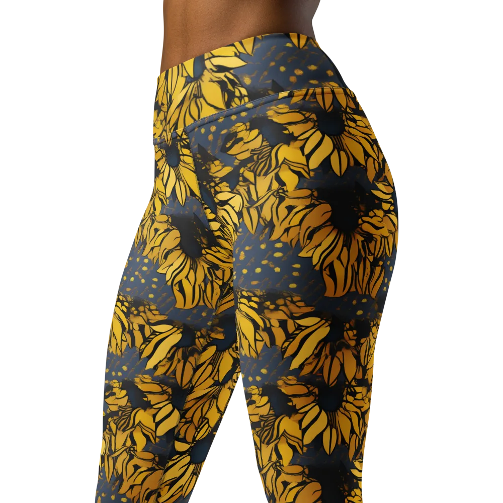 Golden Midnight Bloom on Yoga Leggings — Left Front