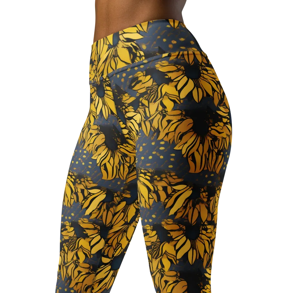 Golden Midnight Bloom on Yoga Leggings — Left Front