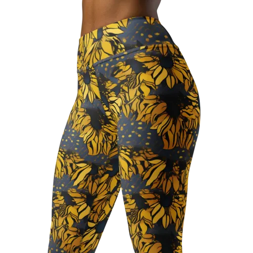 Golden Midnight Bloom on a Yoga Leggings
