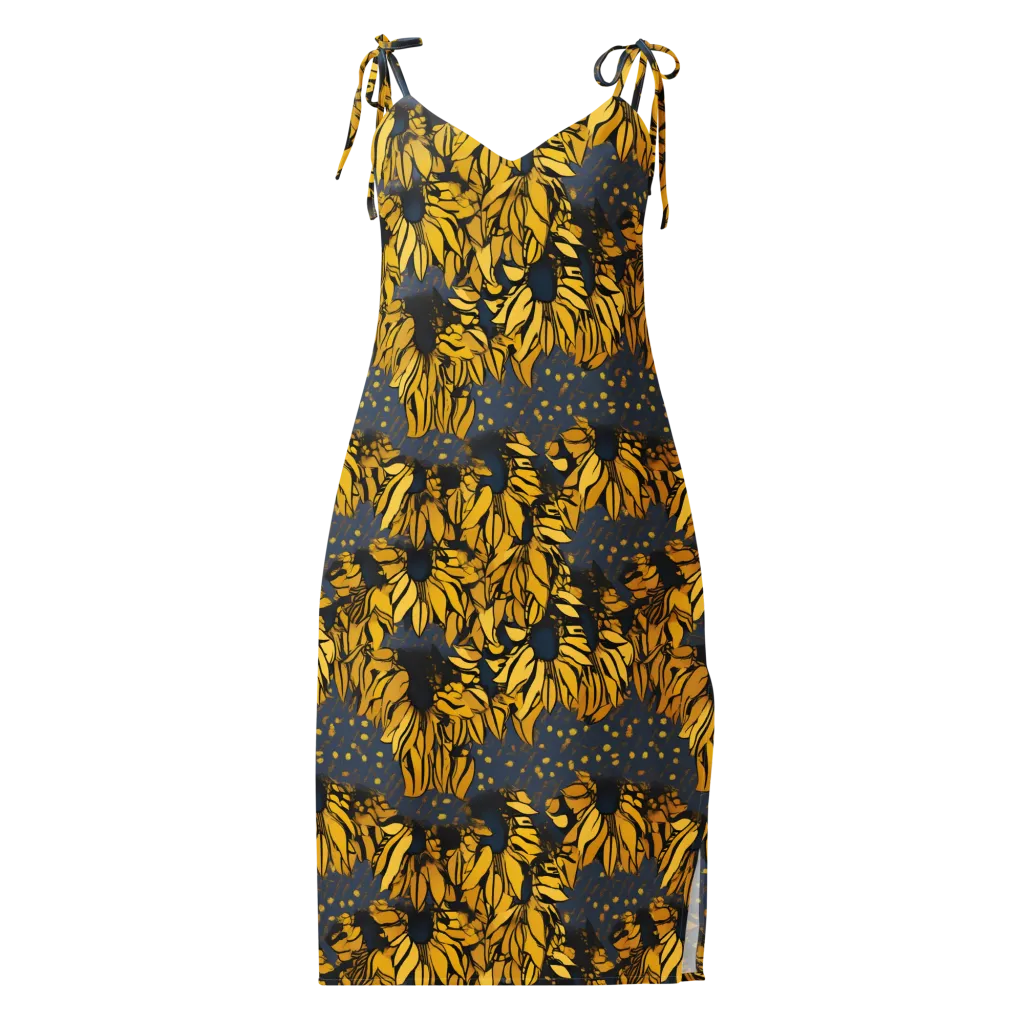 Golden Midnight Bloom on Slip Dress — Front