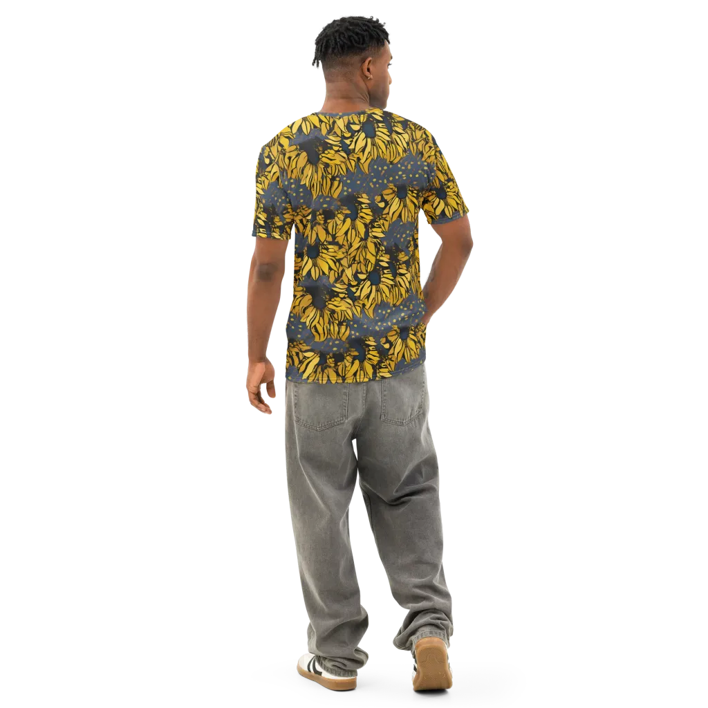 Golden Midnight Bloom on Men's Cotton Crew Neck T-Shirt — Back
