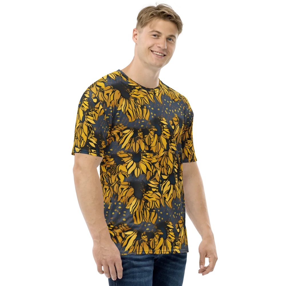 Golden Midnight Bloom on Men's Crew Neck T-Shirt — Right