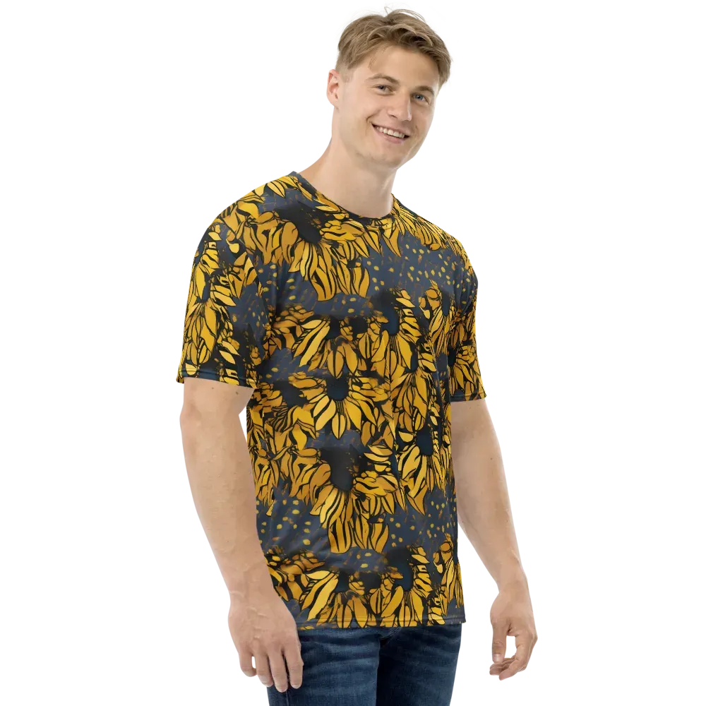 Golden Midnight Bloom on Men's Crew Neck T-Shirt — Right