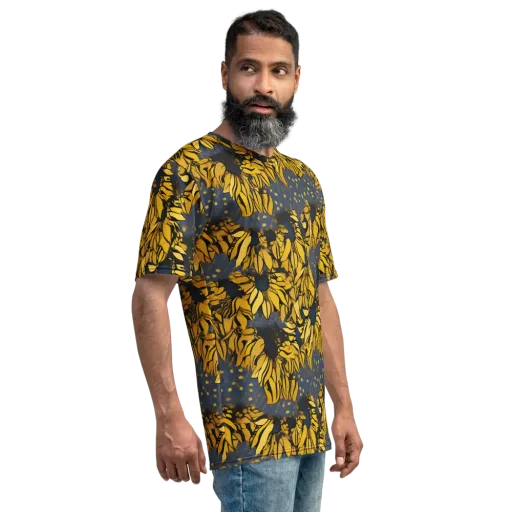 Golden Midnight Bloom on a Men's Crew Neck T-Shirt