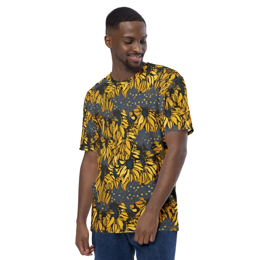 Golden Midnight Bloom on Men's Crew Neck T-Shirt — Left