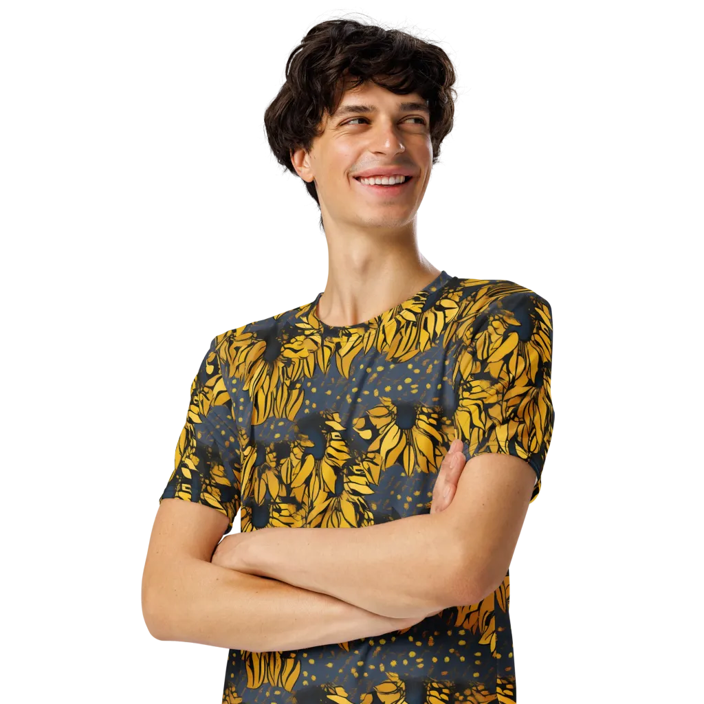 Golden Midnight Bloom on Men's Crew Neck T-Shirt — Left Front