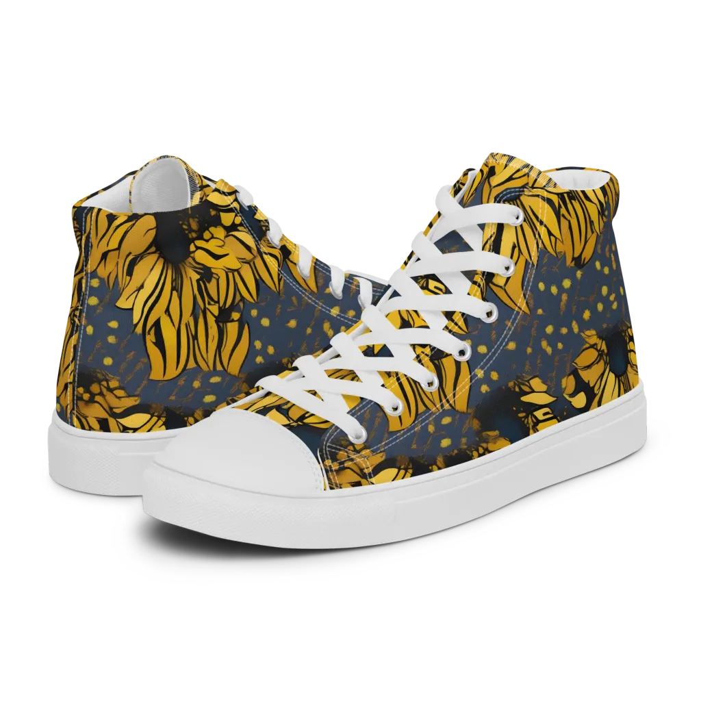 Golden Midnight Bloom on Men's High Top Canvas Shoes — Left