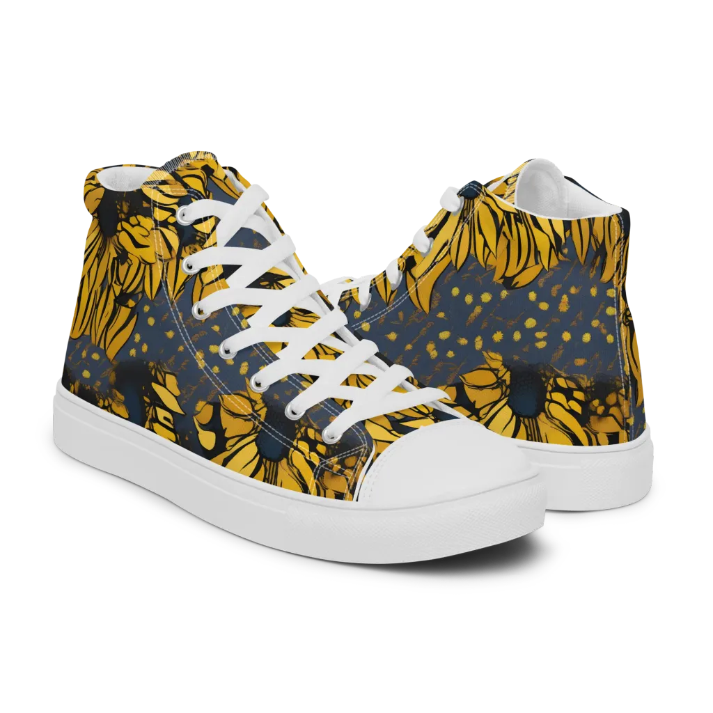 Golden Midnight Bloom on Men's High Top Canvas Shoes — Right