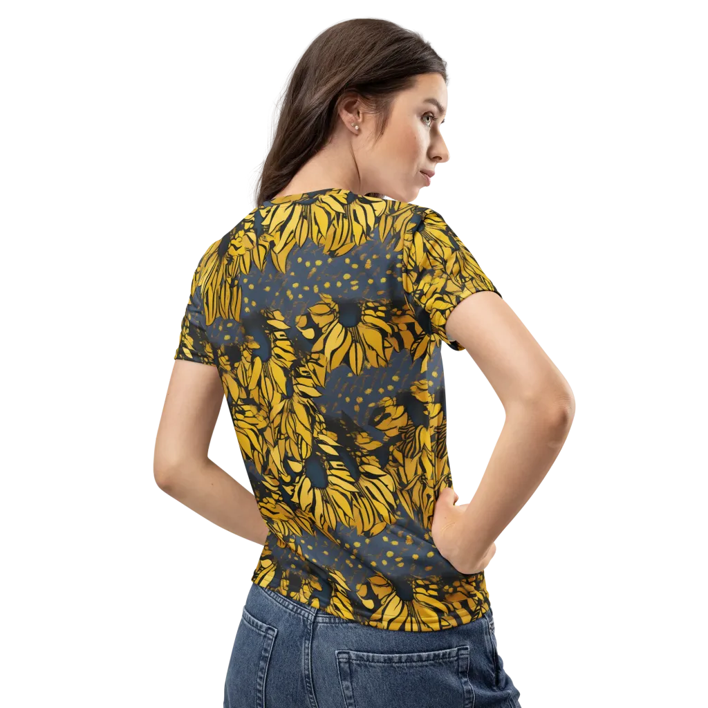 Golden Midnight Bloom on Women's Crew Neck T-Shirt — Back
