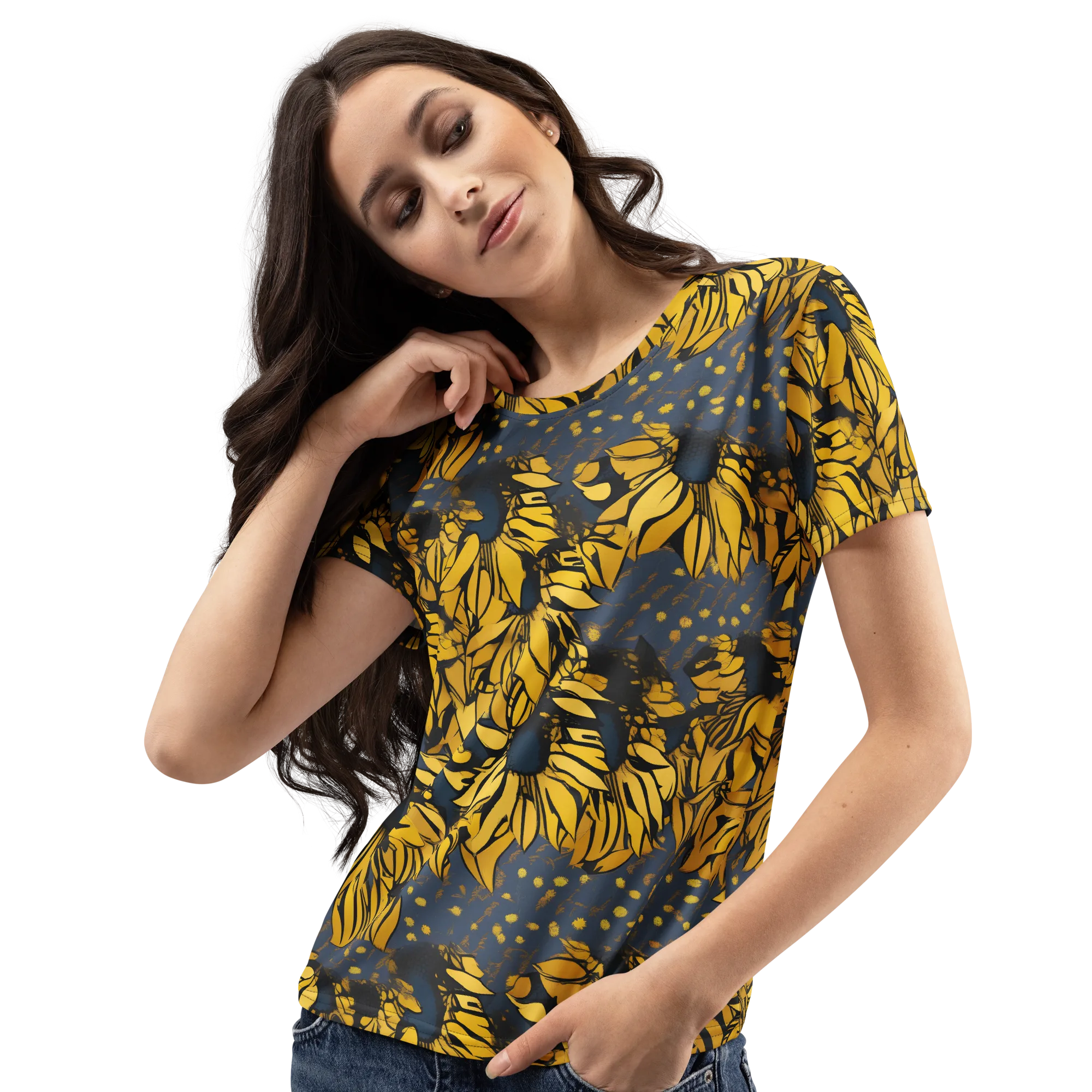 Golden Midnight Bloom on Women's Crew Neck T-Shirt — Left Front