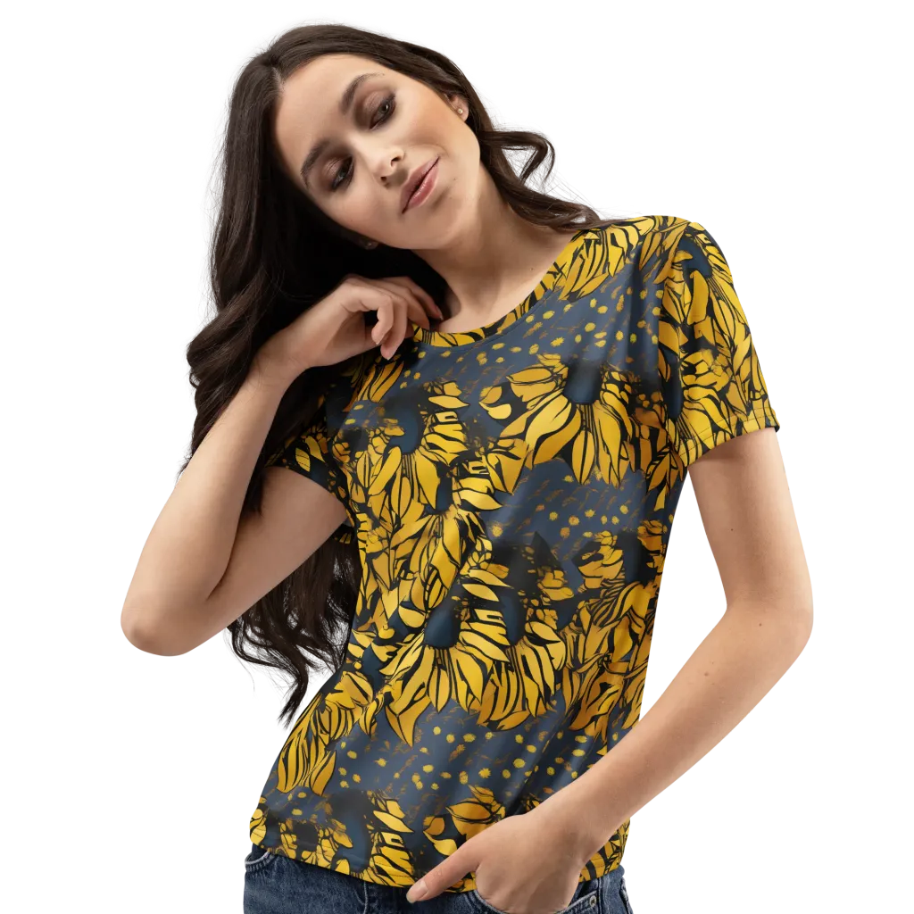 Golden Midnight Bloom on Women's Crew Neck T-Shirt — Left Front