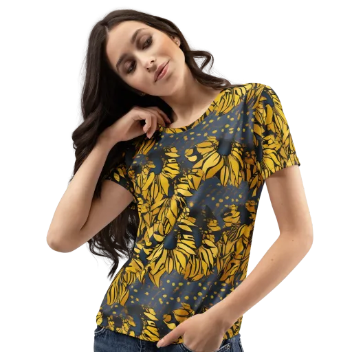 Golden Midnight Bloom on a Women's Crew Neck T-Shirt