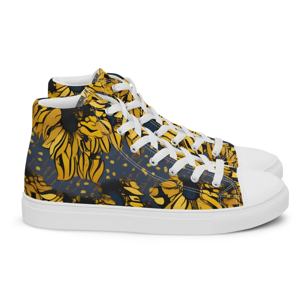 Golden Midnight Bloom on Women's High Top Canvas Shoes — Right