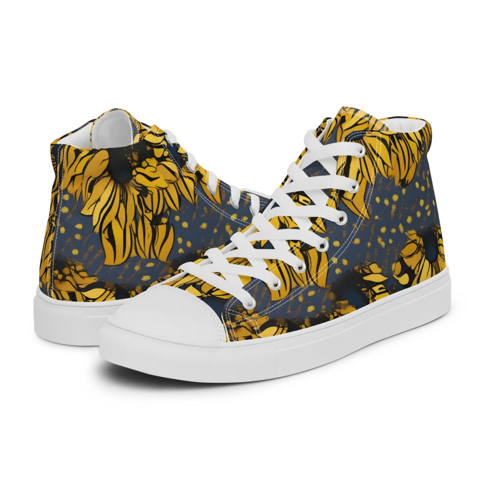 Golden Midnight Bloom on Women's High Top Canvas Shoes — Left