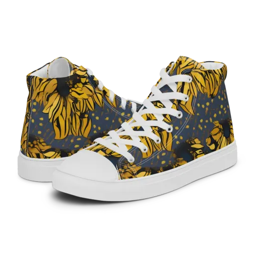 Golden Midnight Bloom on a Women's High Top Canvas Shoes