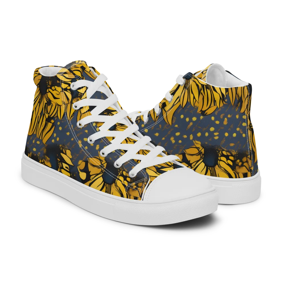 Golden Midnight Bloom on Women's High Top Canvas Shoes — Right