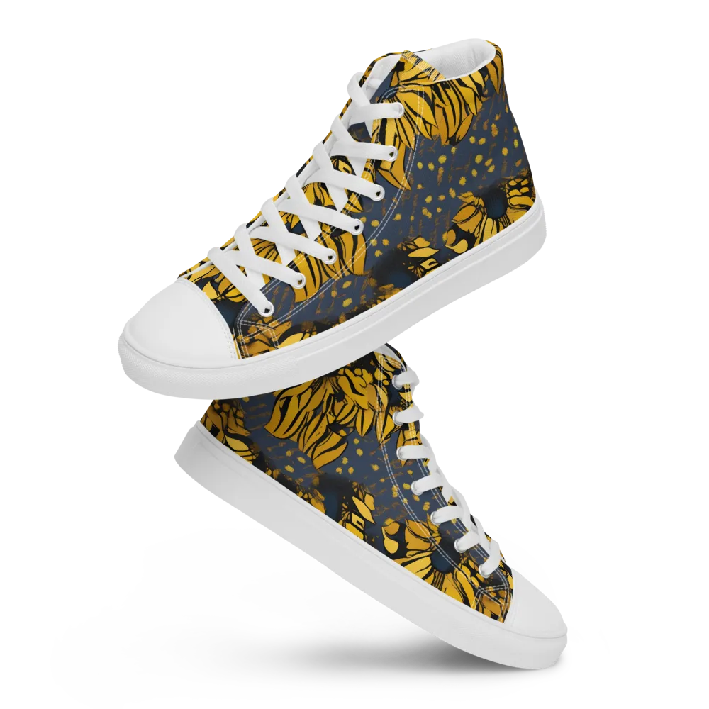 Golden Midnight Bloom on Women's High Top Canvas Shoes — Front