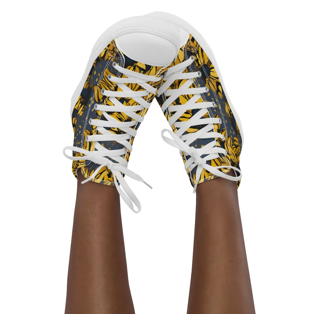 Golden Midnight Bloom on Women's High Top Canvas Shoes — Front