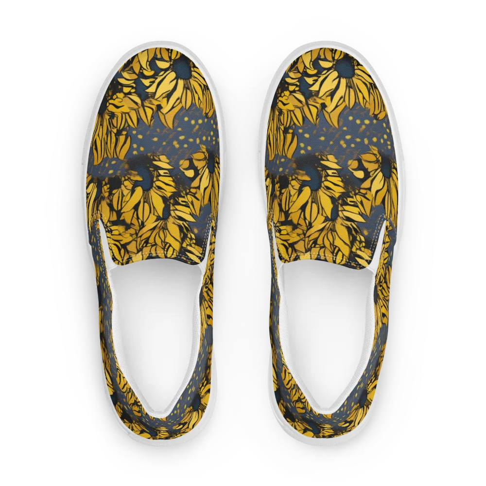 Golden Midnight Bloom on Men's Slip-On Canvas Shoes — Front