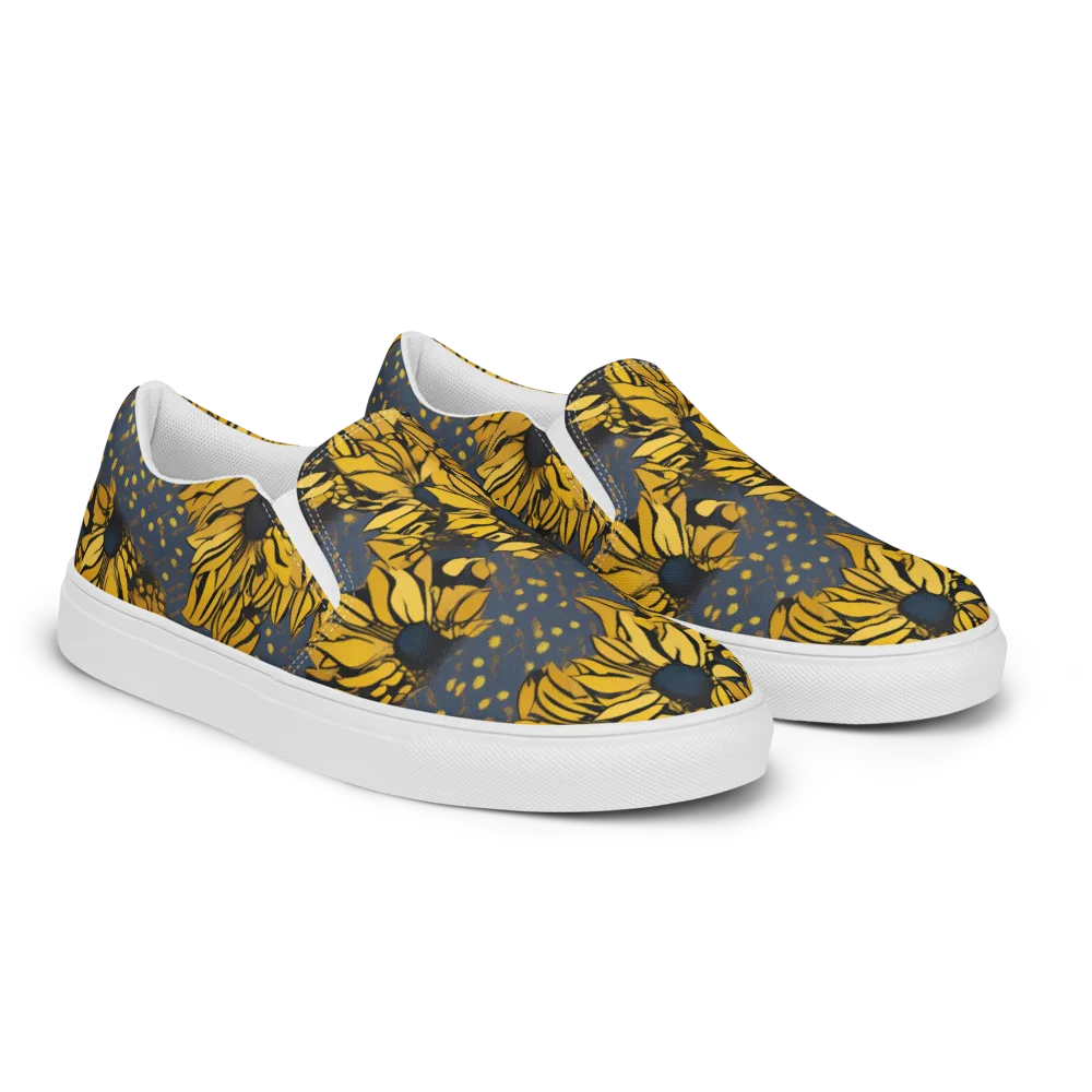 Golden Midnight Bloom on Men's Slip-On Canvas Shoes — Right Front