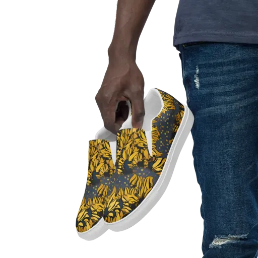 Golden Midnight Bloom on a Men's Slip-On Canvas Shoes