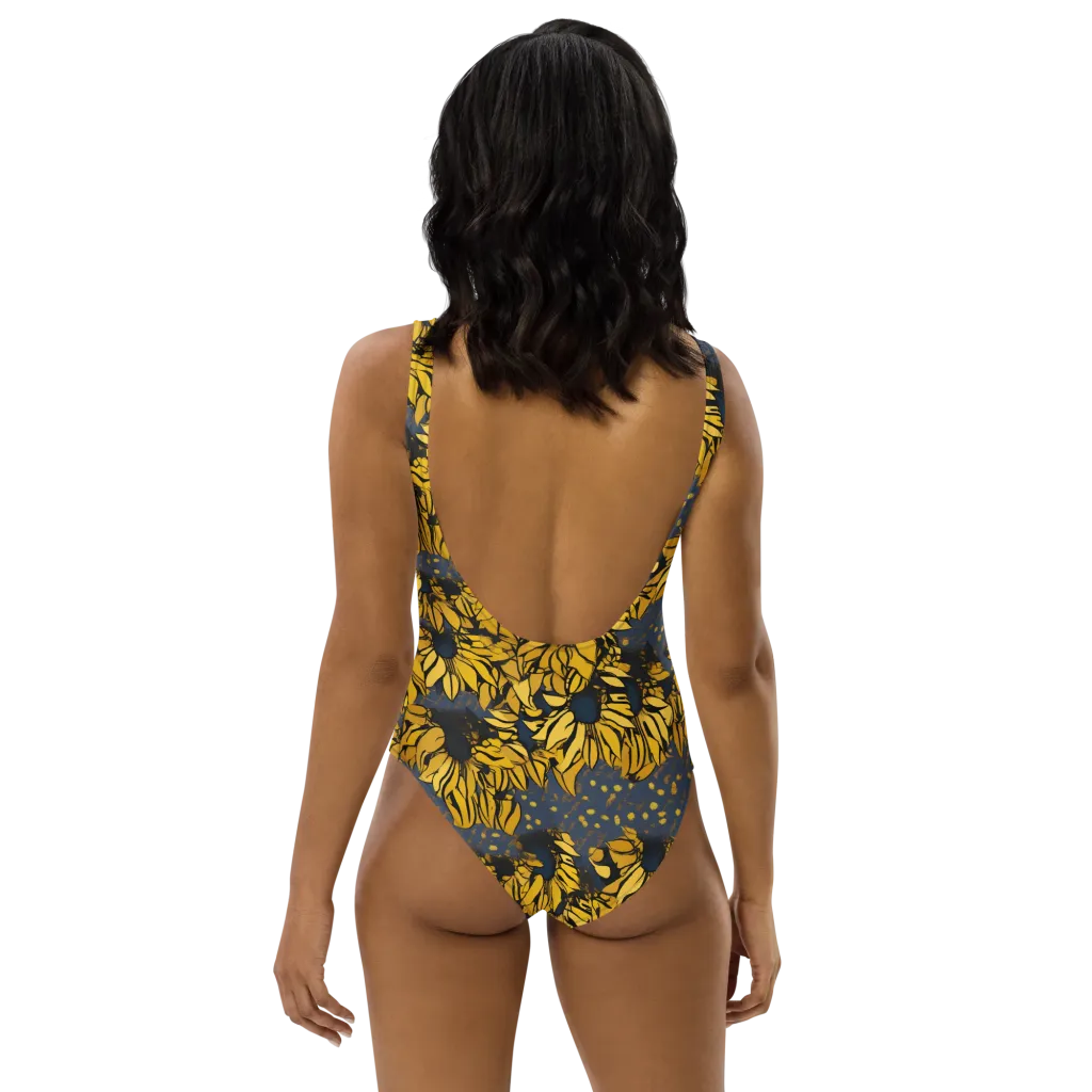 Golden Midnight Bloom on One-Piece Swimsuit — Back