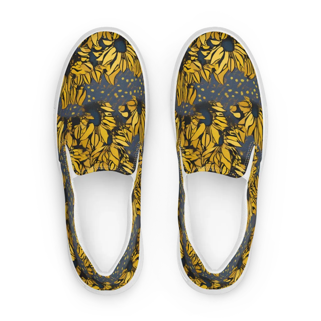 Golden Midnight Bloom on Women's Slip-On Canvas Shoes — Front